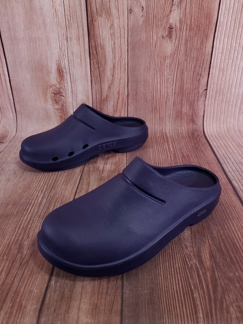 Oofos Oocloog Recovery Clogs Unisex W10 M8 Slip On Comfort Mules Shoes Navy Blue